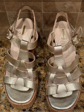 Jeannot Metallic Gold Leather Platform Slingback Sandals